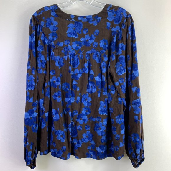 A New Day Brown Floral Blouse Medium #D1-157 - Picture 4 of 6